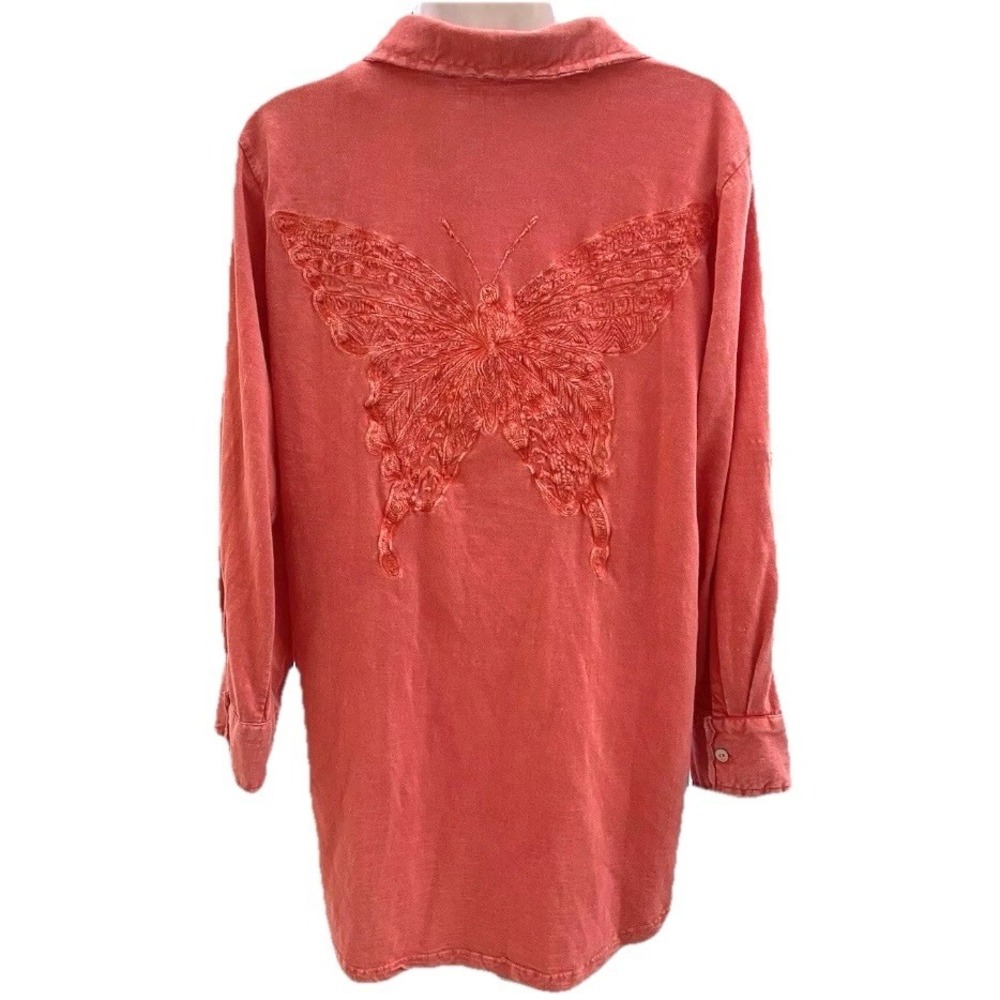 Caitee Bea Kyla Seo Karyn Seo Button Down Shirt Butterfly Embroidered Sz S Vacay